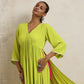 trueBrowns Lime Crinkle Anarkali Flared Kurta Set | Swadesiicart