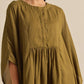 trueBrowns Olive Green Texture Doddy Kaftan Gathered Co-Ord Set - Swadesiicart