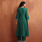 trueBrowns Green Cotton A-line Kurta Set | Swadesiicart
