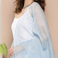 InWeave Women's Cream Strappy With Blue White Chintz Organza Dupatta - Swadesiicart