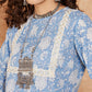 InWeave Women's Blue White Floral Square Lace Work Straight Kurta - Swadesiicart