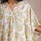trueBrowns Pink Yellow Floral On White Block Print Cotton Panel Kaftan Kurta Pant Set | Swadesiicart