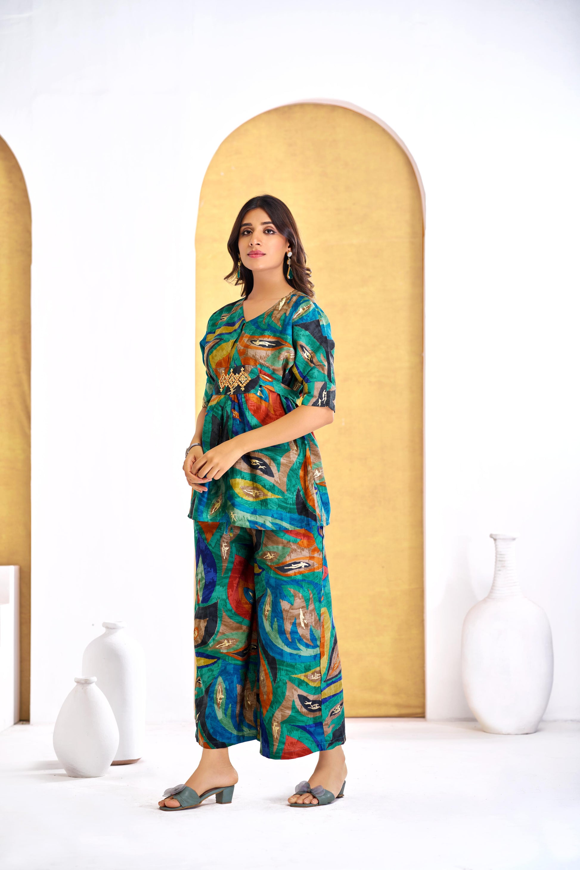 BulBul Kalki Green Chanderi Co-Ord Set - Swadesiicart