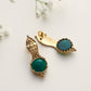 trueBrowns Brass Green Stone Abstarct Earrings - Swadesiicart