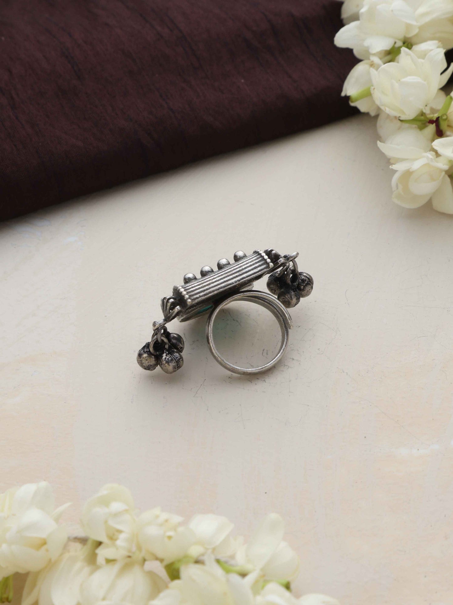 trueBrowns Silver Tone Stone Ghungroo Ring | Swadesiicart