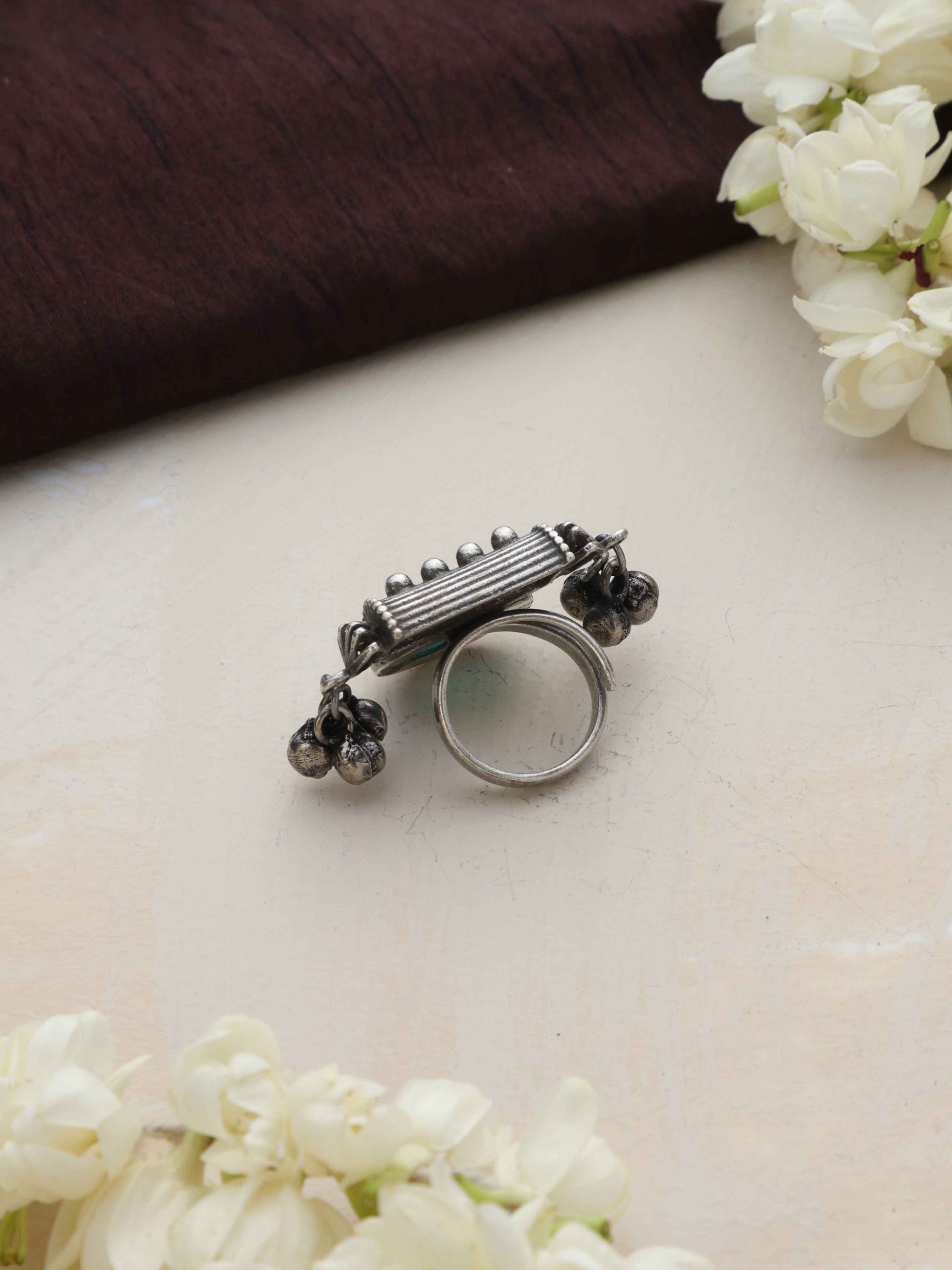 trueBrowns Silver Tone Stone Ghungroo Ring | Swadesiicart