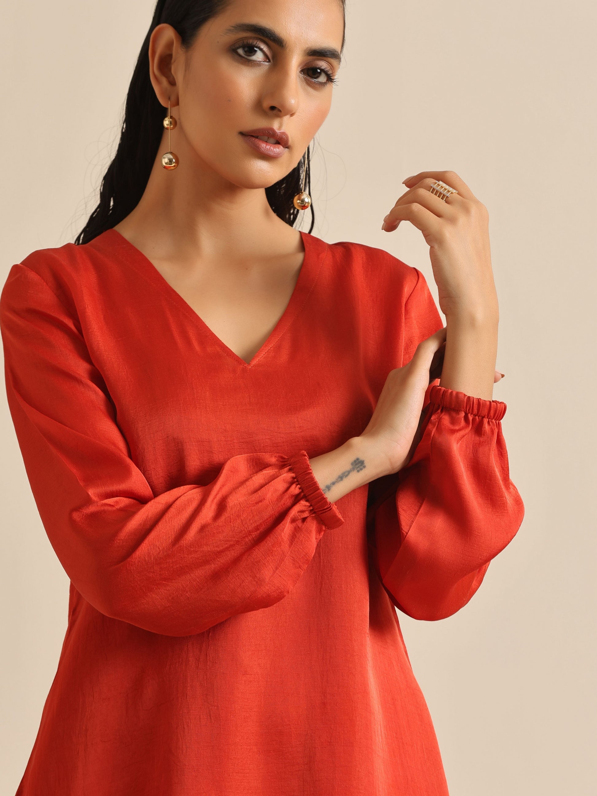 trueBrowns Rust Silk Blend Short Co-Ord Set - Swadesiicart