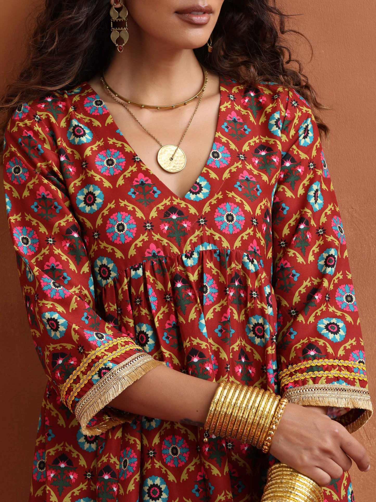 trueBrowns Maroon Flared Anarkali Kurta Set | Swadesiicart