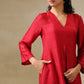 trueBrowns Maroon Textured Silk Front Slit Kurta Pant Set | Swadesiicart
