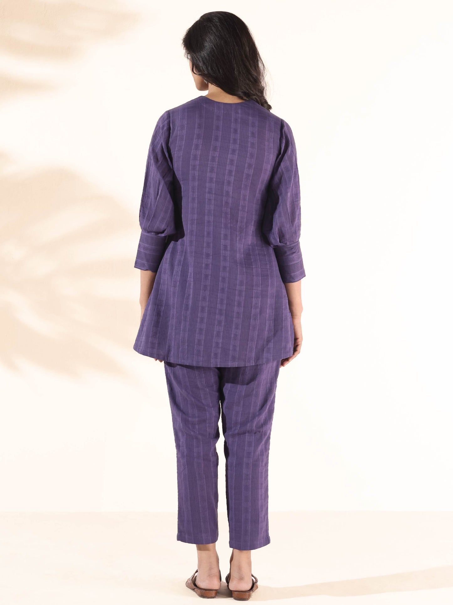 trueBrowns Purple Cotton Dobby Co-ord Set - Swadesiicart