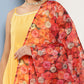 InWeave Women's Cassatta Yellow Cr Strappy Set With Rose Print Dupatta - Swadesiicart