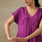 trueBrowns Purple Bandhani Printed Silk Drop Shoulder Kurta Pant Set | Swadesiicart