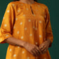trueBrowns Mustard Geometric Floral Viscose Silk Handkerchief Kurta Pant Set | Swadesiicart
