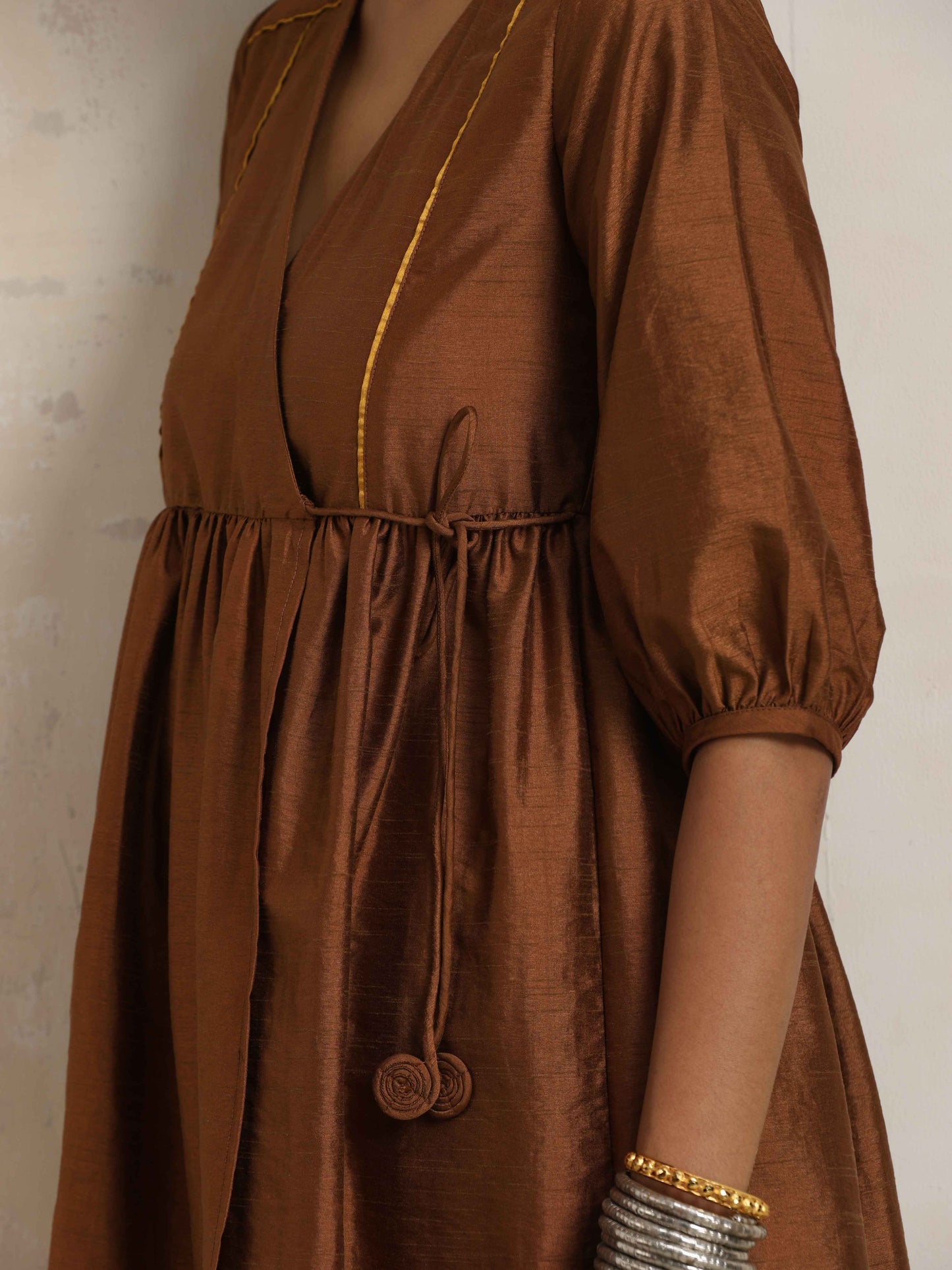 trueBrowns Brown Silk Angrakha Co-ord Set - Swadesiicart