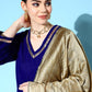 InWeave Women's Blue Velvet Kurta Set With Beige Brocade Dupatta - Swadesiicart