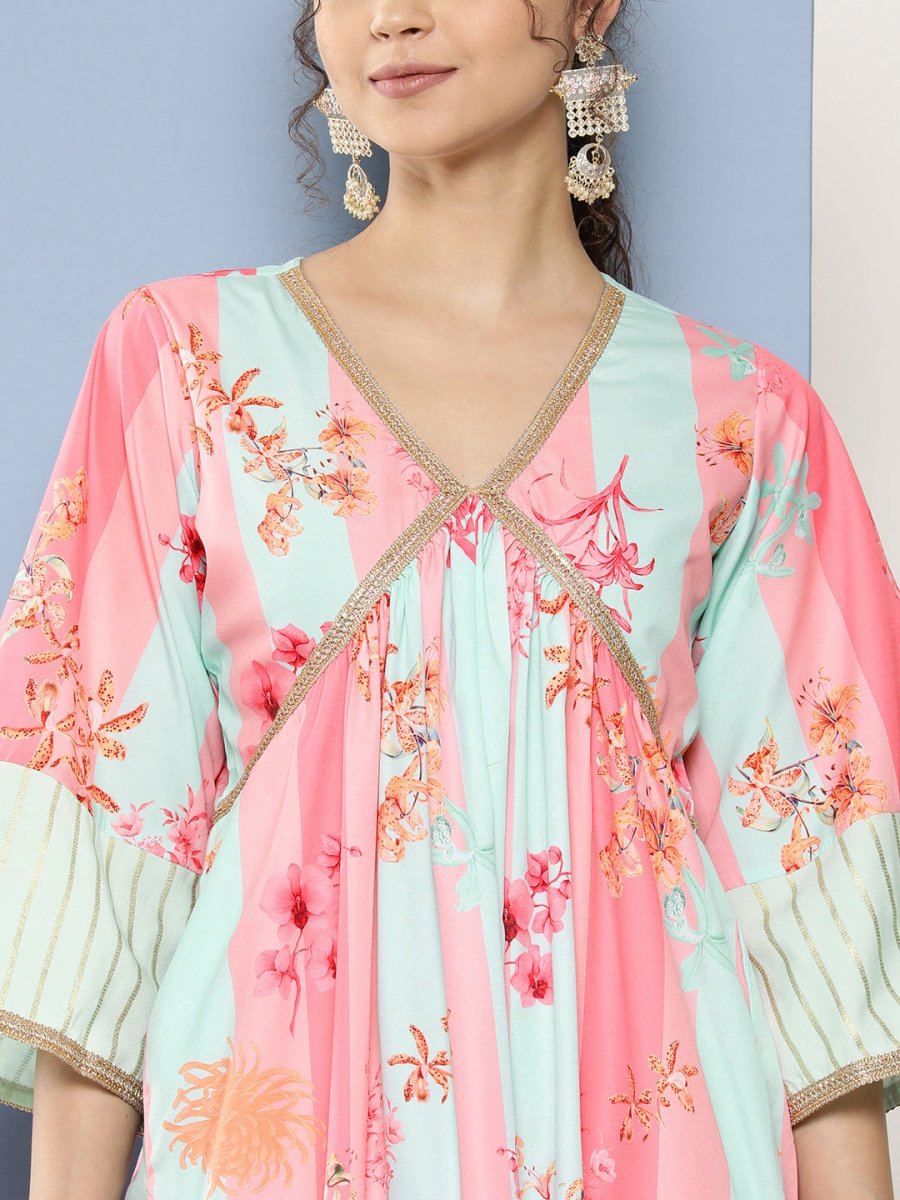 Ahalyaa Women Floral Printed Pleated Gotta Patti Kurta With Palazzos | Swadesiicart