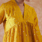 InWeave Women's Mustard Mirror Work Flared Kurta - Swadesiicart