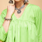 InWeave Women's Lime Green Flared Kurta Palazzo Set - Swadesiicart