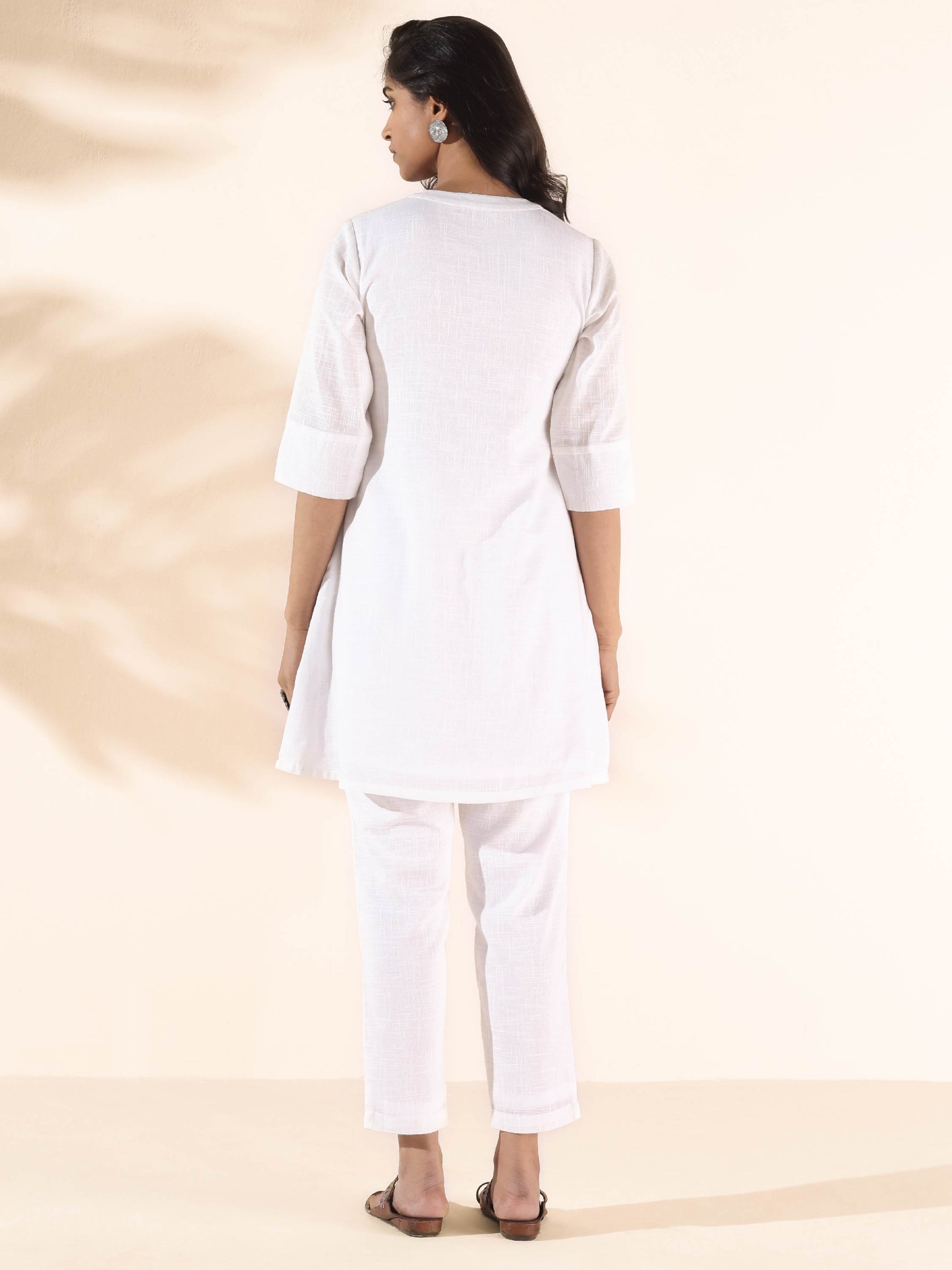 trueBrowns White Cotton Relaxed Co-ord Set - Swadesiicart