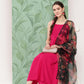 InWeave Women's Fuchsia Strappy Set W Dark Green Camelia Or Dupatta - Swadesiicart