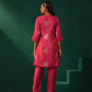 trueBrowns Pink Floral Viscose Silk Round Neck Co-ord Set - Swadesiicart
