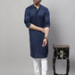 Even Apparels Blue Pure Cotton Kurta With Band Collar | Swadesiicart