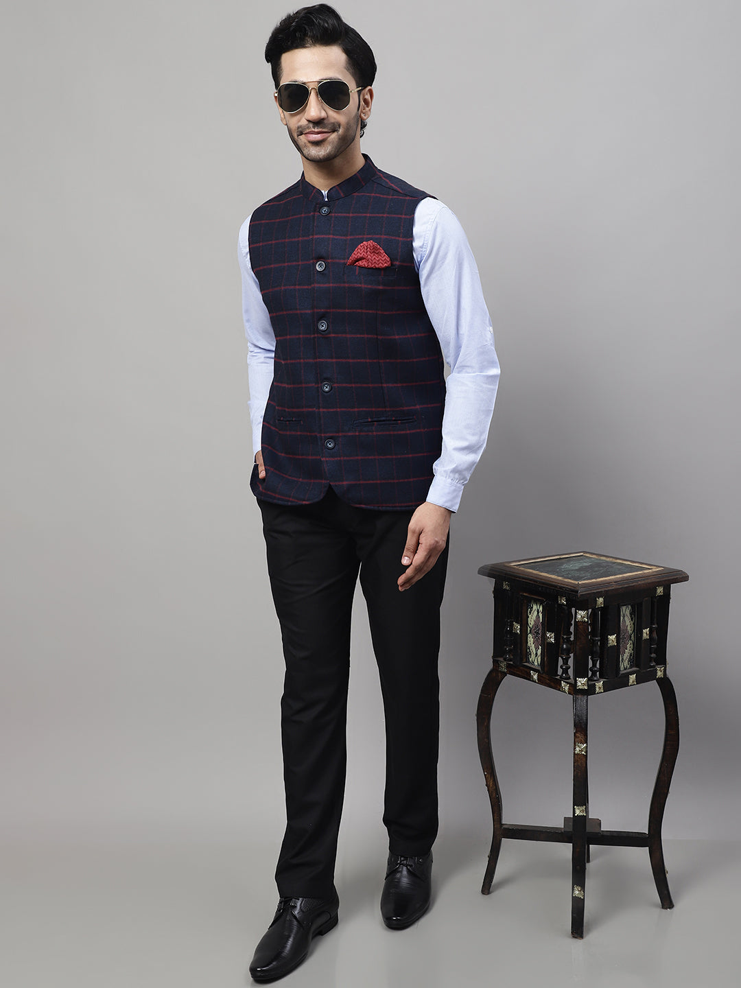 Even Apparels Men's Blue Nehru Jacket With Welt Pockets | Swadesiicart