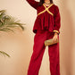 InWeave Women's Barn Red Mughal Shaan Style Velvet Short Kurta Set - Swadesiicart