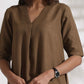 trueBrowns Brown Slub Highslit Kurta Set | Swadesiicart