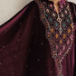 trueBrowns Purple Velvet Geometric Embroidered Kurta Pant Dupatta Set | Swadesiicart