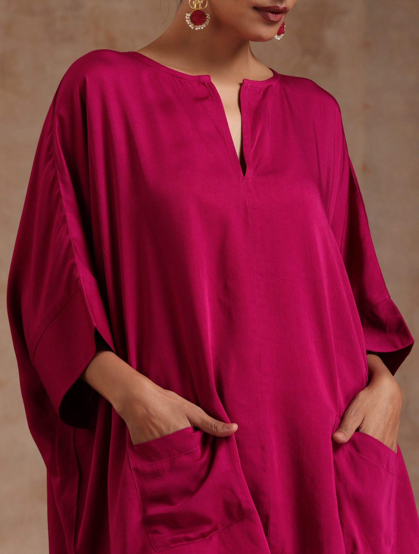 trueBrowns Pink Modal Satin Boxy Fit High-Low Co-Ord Set - Swadesiicart