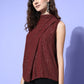 InWeave Women's Maroon Lurex Tie Up Top - Swadesiicart