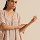 trueBrowns Beige White Floral Silk Print Kaftan Pant Set | Swadesiicart