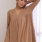 trueBrowns Beige Dobby Gathered Kurta Pant Set | Swadesiicart