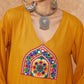InWeave Women's Mustard Trangle Yellow Patch Work Assymentrical Kurta Set - Swadesiicart