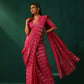 trueBrowns Rani Pink Cotton Silver Lurex Deep V-Neck Blouse | Swadesiicart