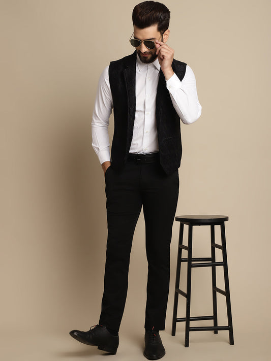 Even Apparels Men's Black Waistcoat with Notched Lapel | Swadesiicart
