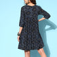 InWeave Women's Black Ethnic Motif Short Dress - Swadesiicart