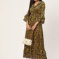 InWeave Women's Mustard Print Ruffled Dress - Swadesiicart