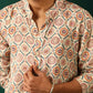 trueBrowns Men's Off White Circle Floral Muslin Silk Printed Long Kurta | Swadesiicart