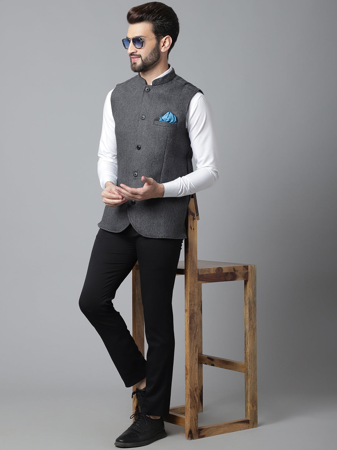 Even Apparels Men's Grey Pure Wool Nehru Jacket | Swadesiicart