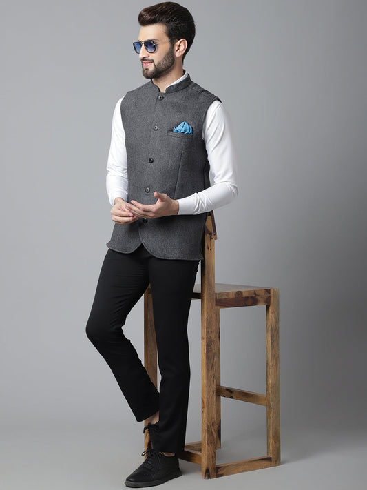 Even Apparels Men's Grey Pure Wool Nehru Jacket | Swadesiicart