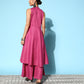 InWeave Women's Pink Lurex Boho Sleevless Kurta Set - Swadesiicart