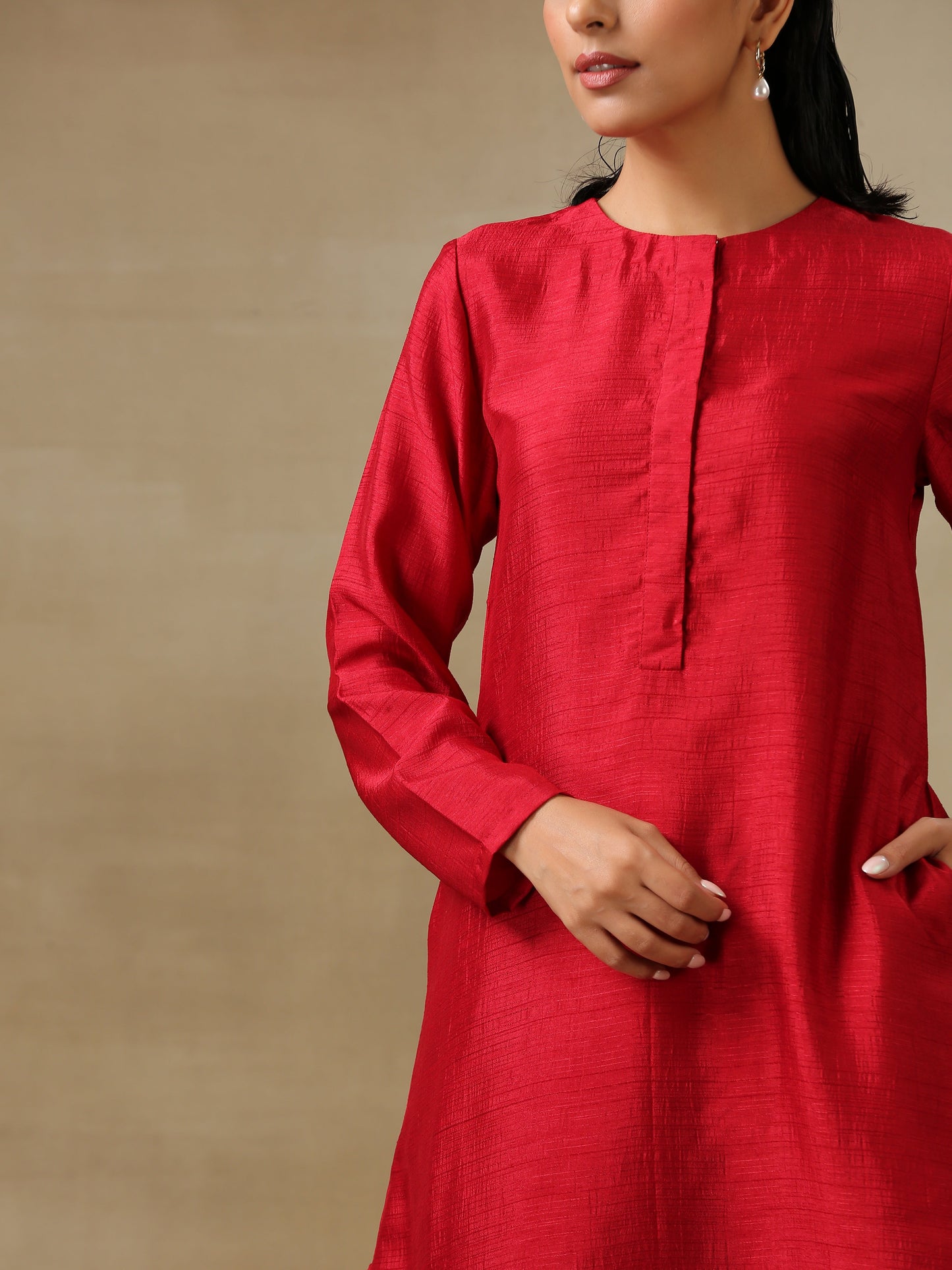 trueBrowns Maroon Textured Silk Front Placket Co-Ord Set - Swadesiicart