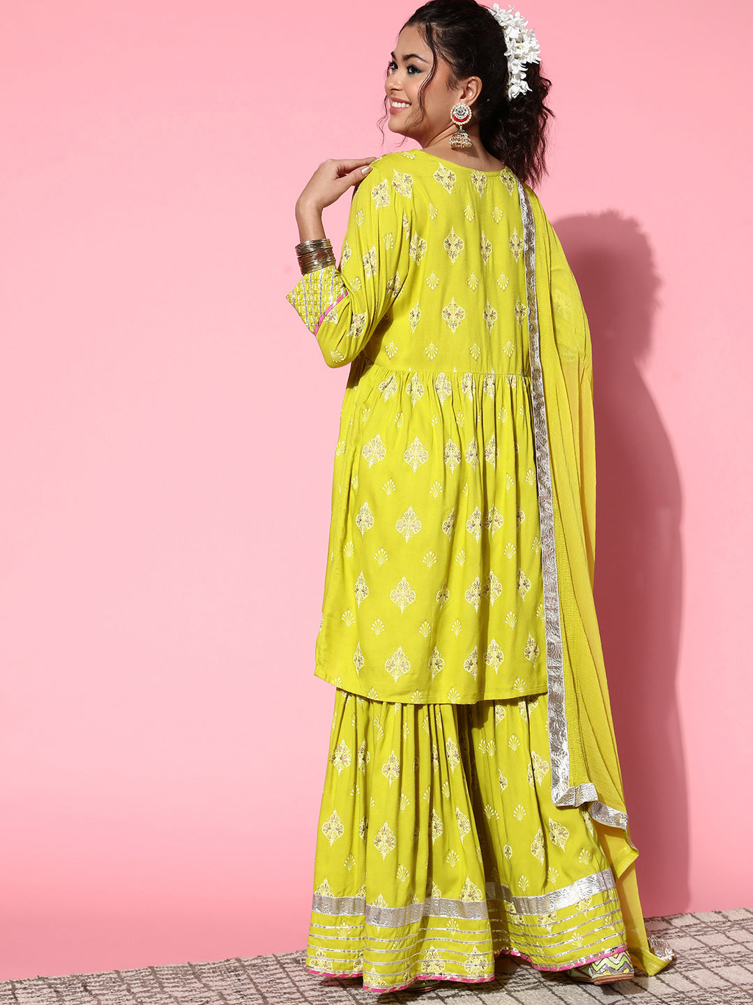 InWeave Women's Light Green Gota Work Kurta Sharara Set - Swadesiicart