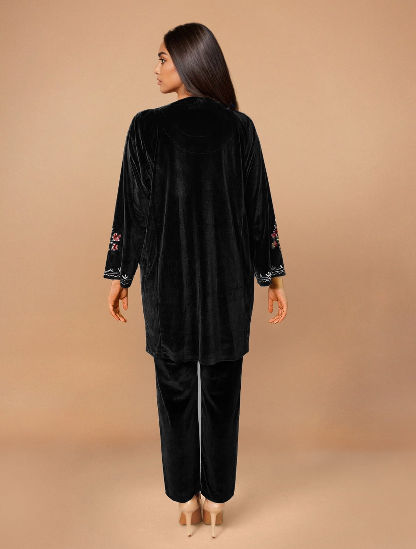 trueBrowns Black Velvet Embroidered Co-ord Set - Swadesiicart