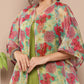 InWeave Women's Olive Green Strappy Set With Pink Green Floral Cape - Swadesiicart