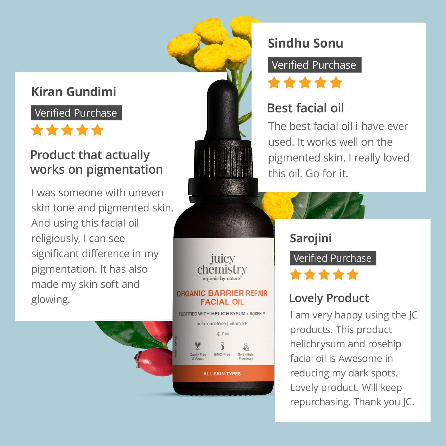 Organic Barrier Repair Facial Oil Fortified with Helichrysum + Rosehip