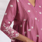 trueBrowns Pink Cotton Floral Embroidered Flared Kurta Set | Swadesiicart