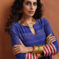 trueBrowns Blue Stripe Flared Anarkali Kurta Set | Swadesiicart